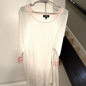 Express White Sweater with Pink Trim